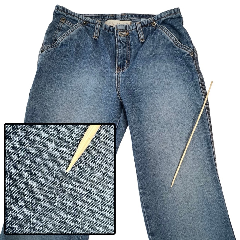 Maurices Straight Jeans Carpenter Mid Rise Utility Distressed Denim Blue 3/4 - Picture 10 of 17